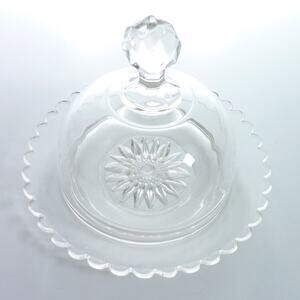 Vintage Butter Dish Glass Covered Cheese Ball Dish Dessert Dome Romantic Cottage